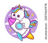 cute unicorn launch with rocket