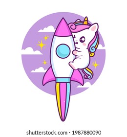 cute unicorn launch with rocket