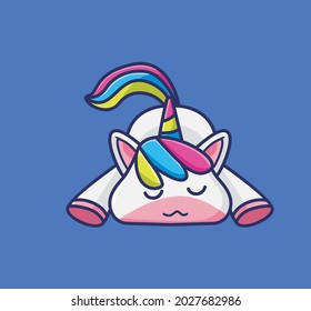 cute unicorn lazy. cartoon animal nature concept Isolated illustration. Flat Style suitable for Sticker Icon Design Premium Logo vector. Mascot Character