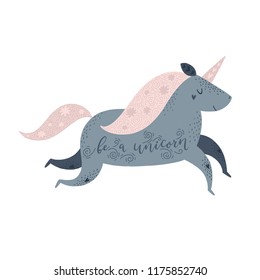 Cute Unicorn with lettering phrases Vector art isolated on white background Pastel colors