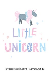 Cute Unicorn with lettering phrases Vector art isolated on white background Pastel colors.