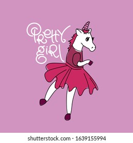 Cute unicorn and lettering. Vector