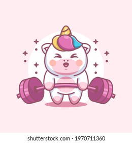 Cute unicorn lifting weights cartoon