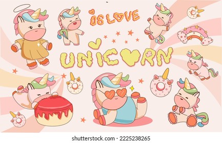 Cute unicorn ,little pony. Draw vector illustration character design. Cartoon suitable for, print, sublimation, shirt, postcard, printable, stationery ,kids product,etc.