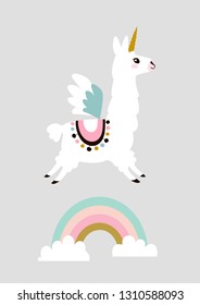 Cute unicorn llama (alpaca). Vector illustration.