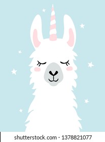 Cute unicorn llama (alpaca). Vector illustration