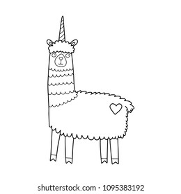 cute unicorn llama horn coloring page stock vector royalty free 1095383192