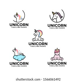 Cute Unicorn Logo Design Vector for Kids and Baby Shop in Cartoon