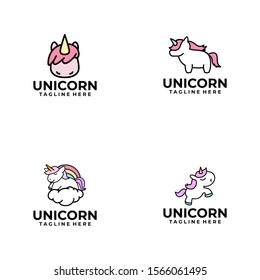 Cute Unicorn Logo Design Vector for Kids and Baby Shop in Cartoon