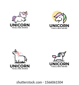 Cute Unicorn Logo Design Vektor für Kinder und Baby Shop in Cartoon
