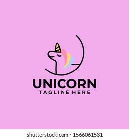 Cute Unicorn Logo Design Vector for Kids and Baby Shop in Cartoon