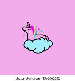 Cute Unicorn Logo Design Vector for Kids and Baby Shop in Cartoon
