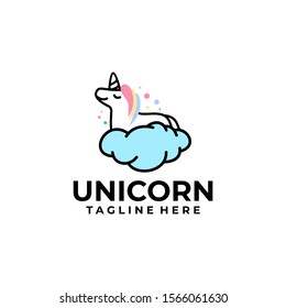 Cute Unicorn Logo Design Vector for Kids and Baby Shop in Cartoon