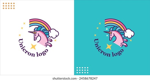 Cute unicorn logo. Vector cartoon character illustration.