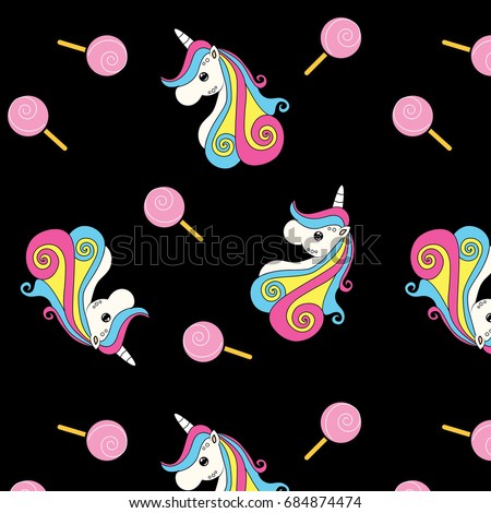 Cute Unicorn  Lolipop Wallpaper  Vector Illustration 