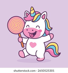 A Cute Unicorn with a Lollipop