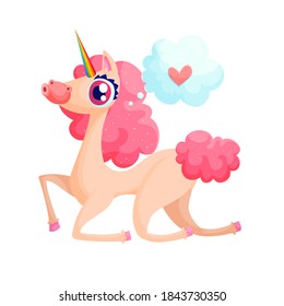 Cute unicorn in love cartoon vector illustration