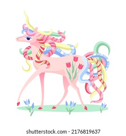 Cute unicorn loves candies and flowers