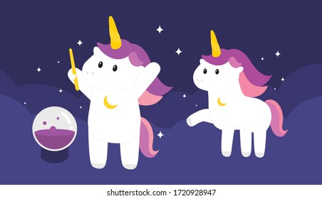 Cute Einhorn auf magischem Hintergrund
