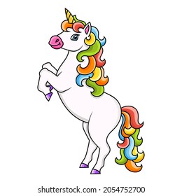 Cute unicorn. Magic fairy horse. Cartoon character. Colorful vector illustration. Isolated on white background. Design element. Template for your design, books, stickers, cards, posters, clothes.