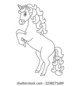 Cute unicorn. Magic fairy horse. Coloring book page for kids. Cartoon style. Vector illustration isolated on white background.