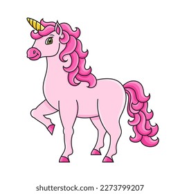 Cute unicorn. Magic fairy horse. Colorful vector illustration. Cartoon style. Isolated on white background. Design element. Template for your design, books, stickers, cards, posters, clothes.