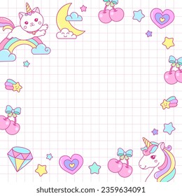 Cute Unicorn magical card stickers design for memo, sticky notes, planner, notepad template