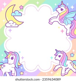 Cute Unicorn magical frame design for memo, sticky notes, planner, notepad background template