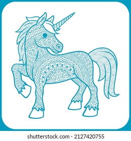 Cute unicorn with mandala. outline for coloring book