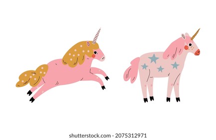 Cute Unicorn with Mane as Adorable Fairy Animal Vector Set