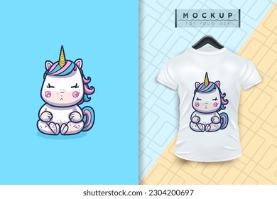 A Cute unicorn mascot cartoon character design, a vector mascot animal nature icon concept, and an isolated premium illustration for a logo, sticker, t-shirt, printable, coloring page, etc.