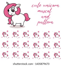 cute unicorn mascot and pattern with stars