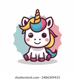 A cute unicorn mascot style logo design vector with modern illustration concept style for badge, emblem and tshirt printing