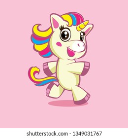 cute unicorn mascot walking smilling