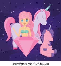 Cute unicorn and mermaid design