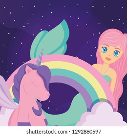 Cute unicorn and mermaid design
