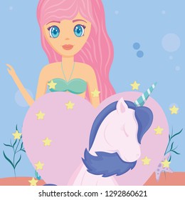 Cute unicorn and mermaid design