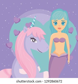 Cute unicorn and mermaid design