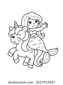 cute unicorn mermaid printable coloring page