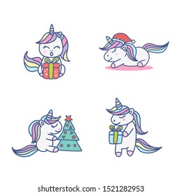 Cute unicorn merry christmas vector