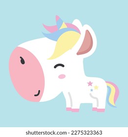 Cute unicorn mini character doodle flat