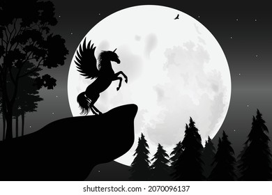 cute unicorn and moon silhouette