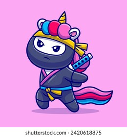 Cute Unicorn Ninja With Sword Cartoon Vector Icon
Illustration. Animal Holiday Icon Concept Isolated Premium
Vector. Flat Cartoon Style