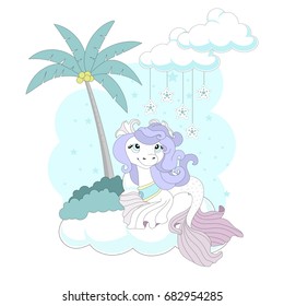 Cute unicorn on a beautiful background. Vector illustration.
