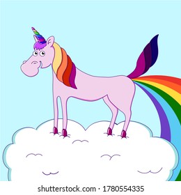 cute unicorn on cloud with rainbow