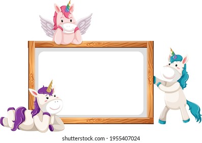 Cute unicorn on empty board illustration