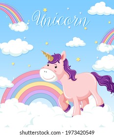 Cute unicorn on pastel color background illustration