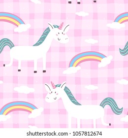 cute unicorn on a pink backgroun. vector pattern