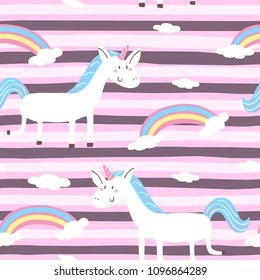 cute unicorn on a pink backgroun. vector pattern