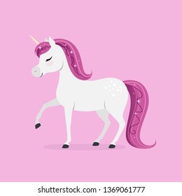 Cute unicorn on pink background.